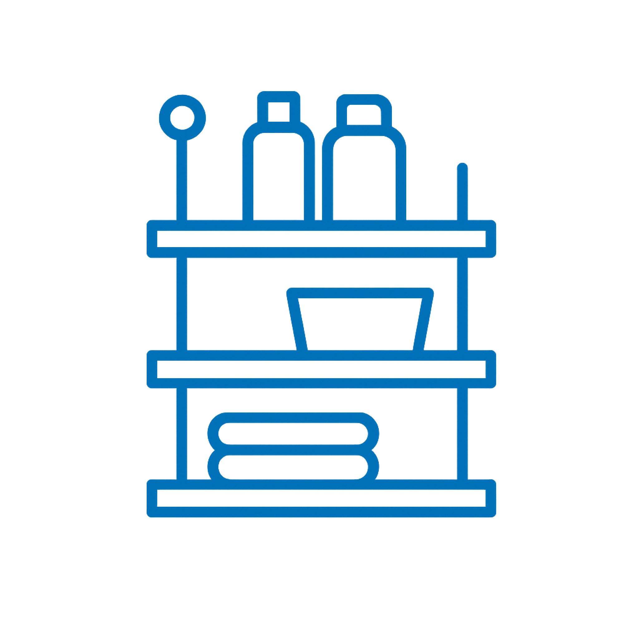 Bathroom shelf with toiletries and towels icon