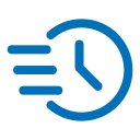 Fast response time icon showing clock with speed lines