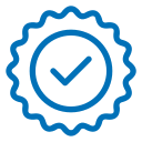 Certified guarantee badge icon with check mark in the center